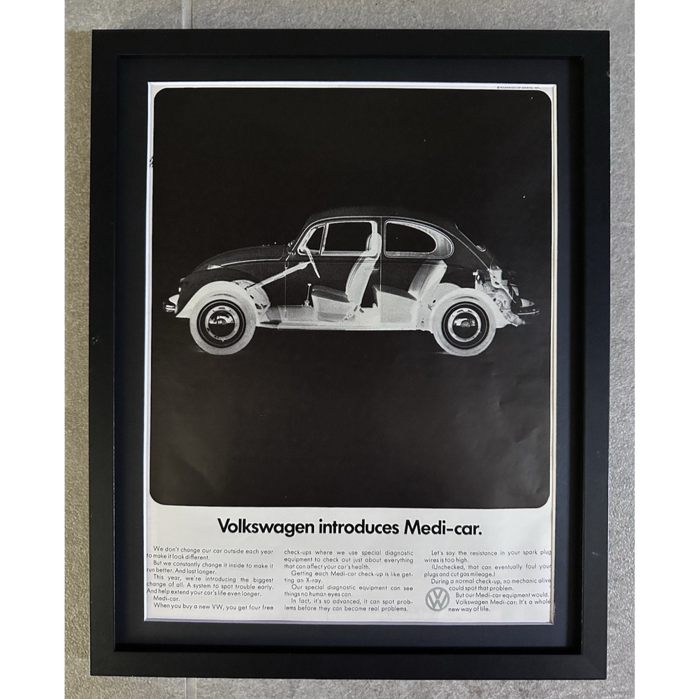 Framed 1969 VW Volkswagen Beetle Bug Intro Medi-Car X-Ray Original Print Ad